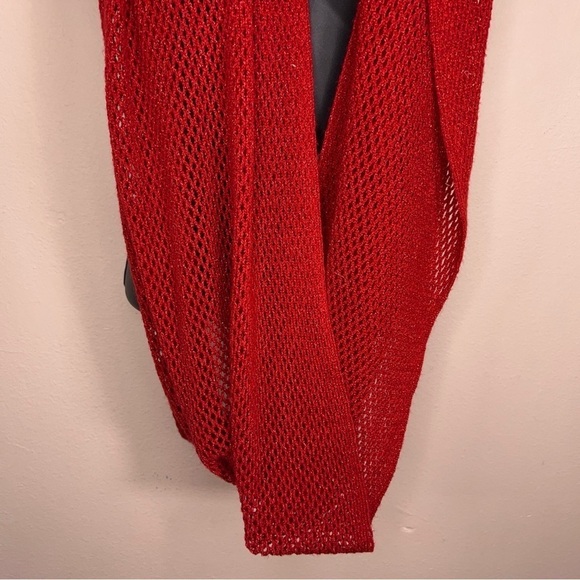 Y2K STEVE MADDEN RED GLITTER KNIT CROCHET INFINITY SCARF - Picture 4 of 11